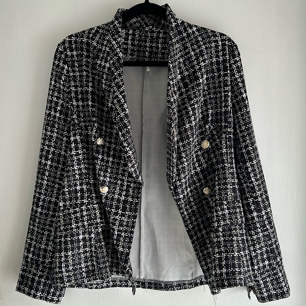 Geometric Gold Button Blazer Jacket